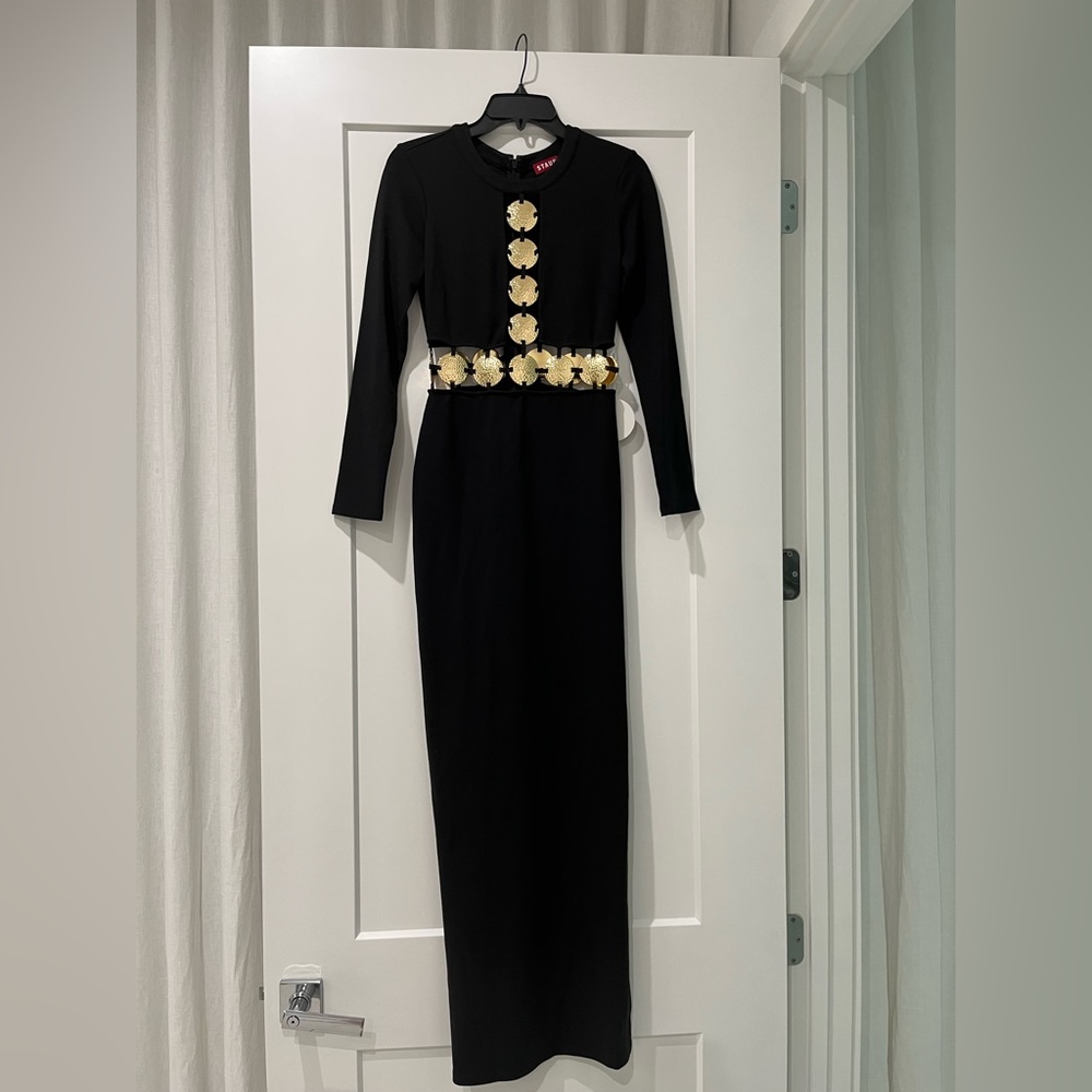 STAUD Black and Gold Delphine Dress Size 2 - NEW Never Worn